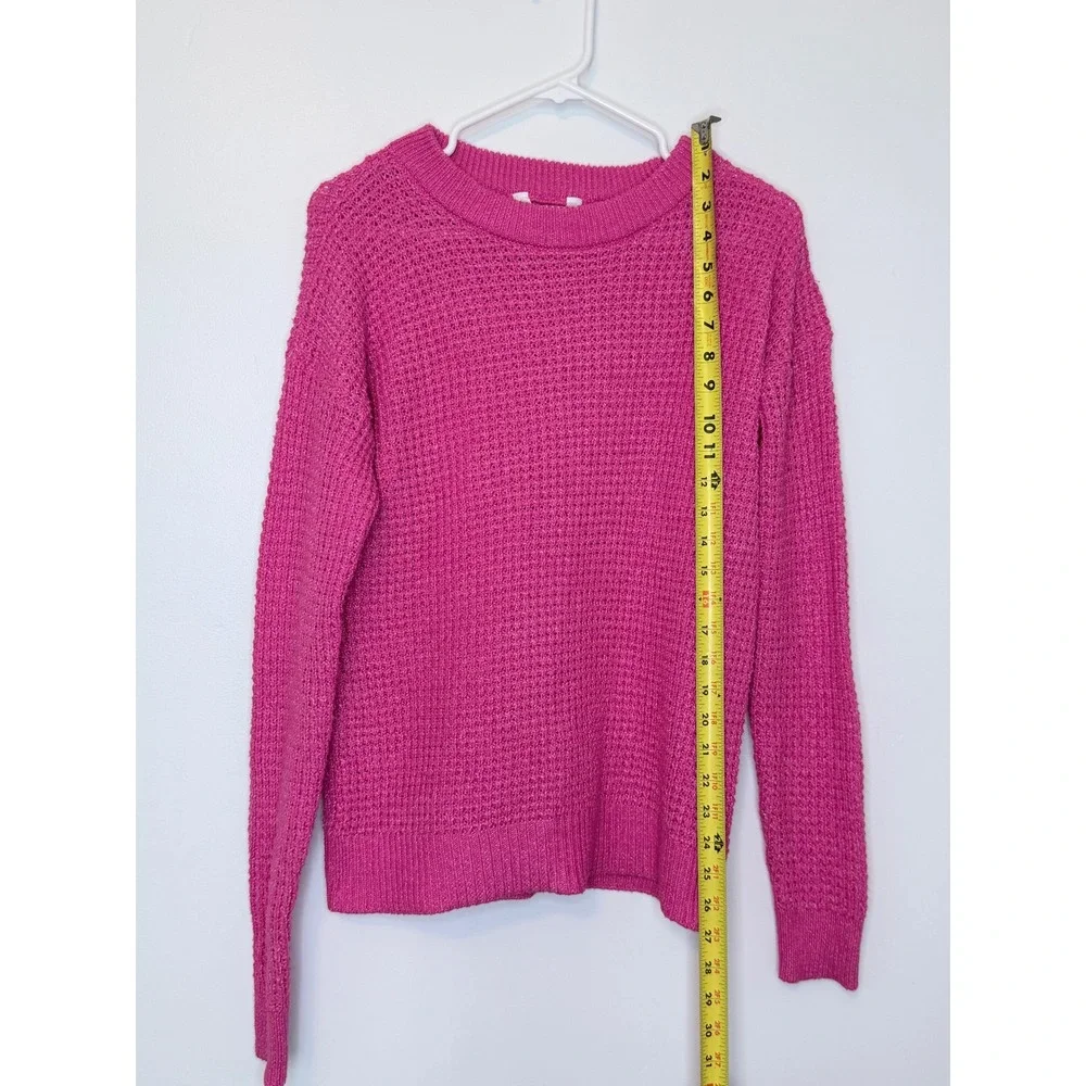 Time and Tru Pink Waffle Knit Crew Neck Sweater‎ Womens XS Magenta Pullover